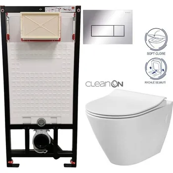Klozet DEANTE Podomítkový rám, pro závěsné WC mísy + SLIM tlačítko chrom + WC CERSANIT CLEANON CITY CST_WC01 051P CI1
