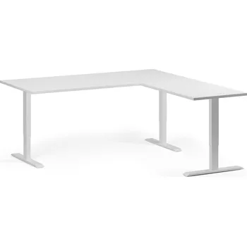 Psací stůl B2B Partner Rohový výškově nastavitelný stůl, 180x180 cm, 3 motory, L/P, bílá podnož, bílá