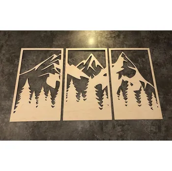 Obraz Home Deco 3D dřevěný obraz na zeď "Pohoří" - 3 dílné 90 x 50cm