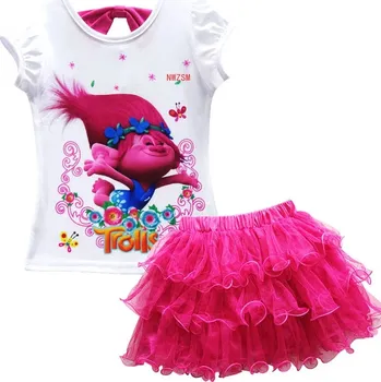 Dívčí letní set sukně a tričko a kabelka - Trollové Barva: tmavě růžová, Velikost: 130