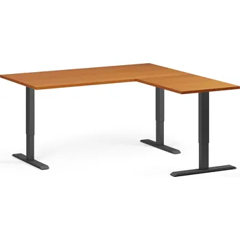 Psací stůl B2B Partner Rohový výškově nastavitelný stůl, 160x160 cm, 3 motory, L/P, černá podnož, třešeň