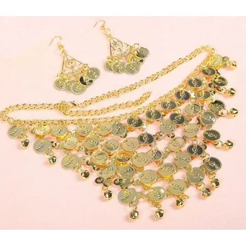 Náhrdelník Penízkový komplet pro břišní tanečnice náhrdelník a náušnice Zlatá