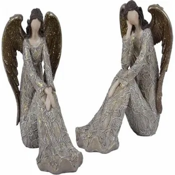 Anděl Bea, sedící, 15cm, hnědá/zlatá, balení obsahuje 2 kusy!|Ego Dekor