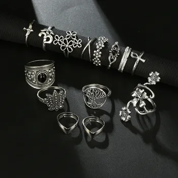 Prsten Set 14 kusů retro Vintage prstenů s patinou