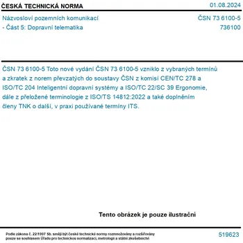 ČSN 73 6100-5 - Názvosloví pozemních komunikací - Část 5: Dopravní telematika - Tisk