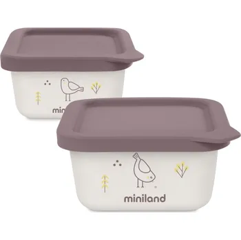 Miniland Hermetické misky na krmivo Natur bird 2 ks krémová