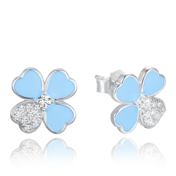 Náušnice MINET Stříbrné náušnice kytičky s bílými zirkony Náušnice: Modrá