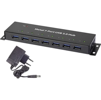 USB hub Renkforce RF-3955359 7 portů USB 3.0 hub pro montáž na zeď, kovový ukazatel černá