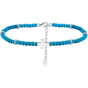 Náramek Stříbrný náramek na kotník s tyrkysy křížkem 21-26 cm SVLB0432XK10T24