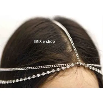 Čelenka Řetízková čelenka kolem hlavy štras Stříbrná