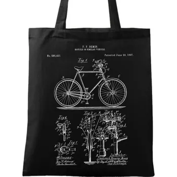 Bavlněná taška Jízdní kolo Patent F. P. Bemise (Barva: Černá)