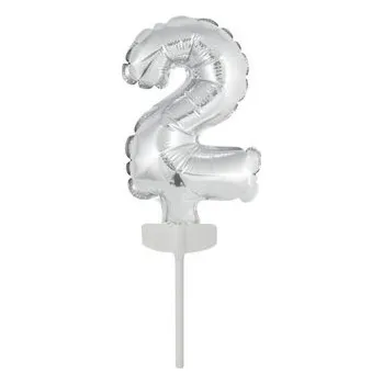 Balónek Fóliový balónek stříbrný mini - zápich do dortu číslo 2 - Amscan