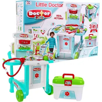 Dětská kuchyňka Dětská lékařská sada 3 v 1 s vozíkem a kufříkem