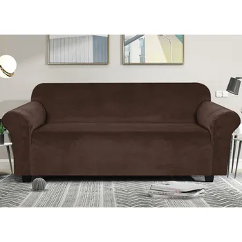 Napínací potah Elastický plyšový potah na dvoumístnou pohovku BestBerg / čokoládová
