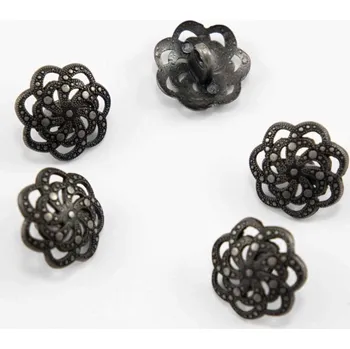 Knoflík Luxusní kovový filigránský knoflík - tmavé matné stříbro - průměr 1,7 cm