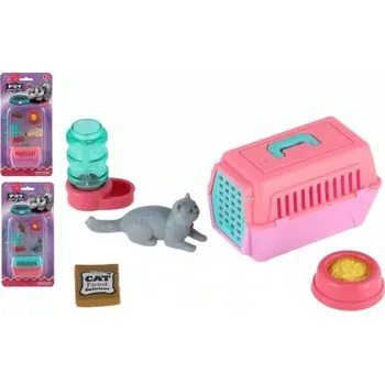 Figurka Teddies Kočka s přenosným boxem s doplňky 4 druhy 4 cm