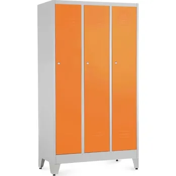 Šatní skříň Kovová šatní skříňka - 3 oddíly, 90 x 50 x 161,5 cm, nastavitelné nožky, cylindrický zámek, oranžová - ral 2004
