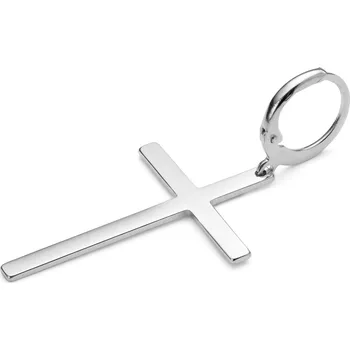 Náušnice Sentio | Náušnice kroužek se zavěšeným křížkem z nerezové oceli stříbrné barvy - Lucleon