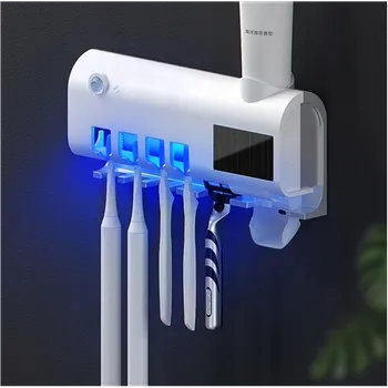 Household Exkluzivní držák zubních kartáčků s UV sterilizací a dávkovačem / Bílý matný