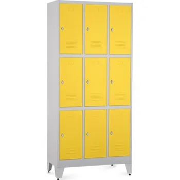 Šatní skříň Kovová šatní skříňka - 9 boxů, 90 x 45 x 196,5 cm, nastavitelné nožky, otočný zámek, žlutá - ral 1023