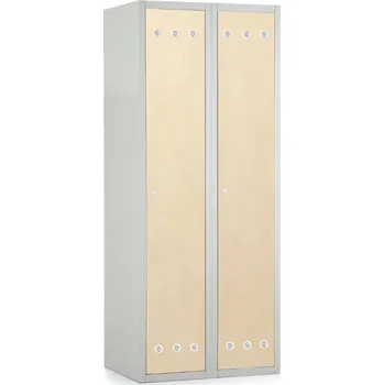 Šatní skříň Kovová šatní skříňka s dřevěnými dveřmi, 80 x 50 x 180 cm, cylindrický zámek, javor