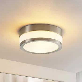 Stropní svítidlo Lindby Flavi, Ø 23 cm, nikl, sklo, IP44, E27 opálově bílá, matný nikl 2 x 15 W LED - Doprava zdarma