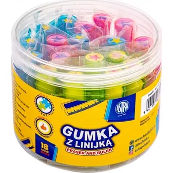 Pryž ASTRA 2v1, Guma s pravítkem 5cm, v dóze, mix barev, 425022005