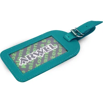 Tyrkysově modrá kožená visačka na zavazadlo