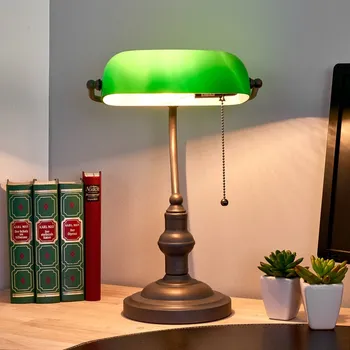 Lampička Clayre&Eef Bankéřská lampa Verda s nohou v antické hnědé antická hnědá, zelená 1 x 40 W - Doprava zdarma