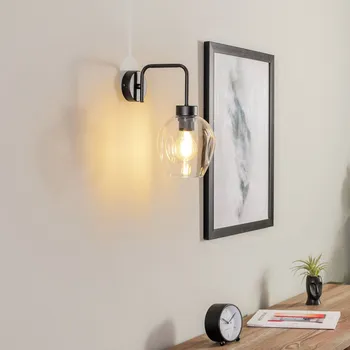 Lampička EMIBIG LIGHTING Nástěnné světlo Lukka, jednoplamenné, černé/čiré černá, čirá 1 x 40 W - Doprava zdarma