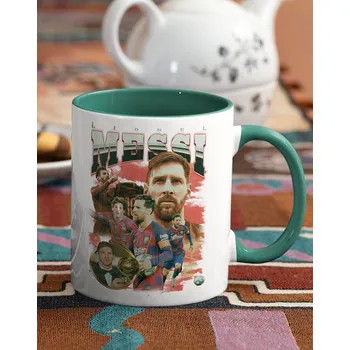 Keramický hrnek Lionel Messi - FC Barcelona, Barva Zelená, Velikost 330 ml, Canvas Keramický hrnek s barevným uchem Bezvatriko.cz 2658