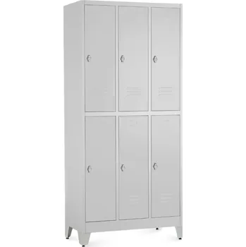 Šatní skříň Kovová šatní skříňka - 6 boxů, 90 x 45 x 196,5 cm, nastavitelné nožky, otočný zámek, světle šedá - ral 7035