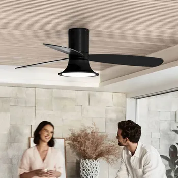 Lampička Beacon Lighting Stropní ventilátor Beacon se světlem Flusso černý 132cm tichý - Ø svorkovnice 15,3 cm; Ø krytu motoru 9 cm černá 1 x 18 W LED - Doprava zdarma