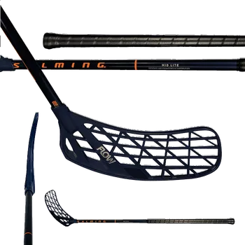 Florbalová hůl Salming Flow Midlite 32 JR Navy/Nectarine 82cm (=93cm) pravá kulatá (pravá ruka dole)