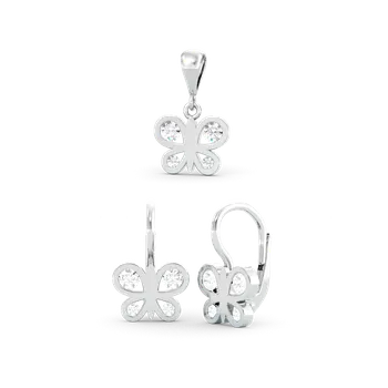 Souprava šperků SOLUNA PAPILA zlatá dívčí souprava přívěsku a náušnic motýlci se zirkony bílé zlato