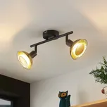 Stropní bodové svítidlo Lindby Erin, černá/zlatá, 2 světla, sklo - Stínítko - Ø 12 cm, výška 8,8 cm; stříška - Ø 9 cm, výška 2,5 cm černá matná, plátkové zlato 2 x 5 W LED