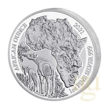 1 unce stříbrná mince Rwanda Okapi 2021 - leštěná deska