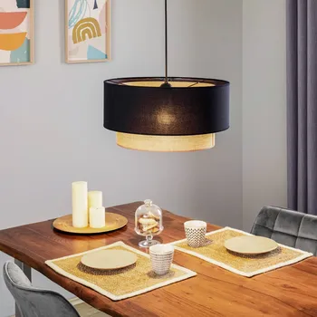 Duolla Závěsné světlo Boho Ø 45 cm 1 sv. černé/juta - Stříška - Ø 10 cm, výška 3 cm černá, hnědá 1 x 15 W LED - Doprava zdarma