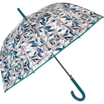 Deštník PERLETTI Dámský průhledný deštník s motivem zelených listů Perletti, 61cm, 26388