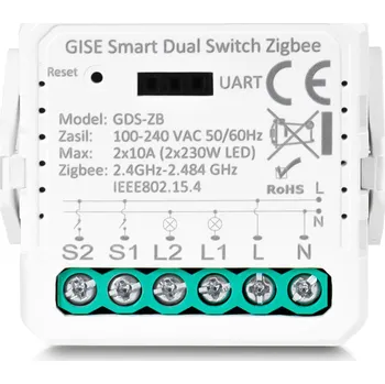 Centrální jednotka pro chytrou domácnost GISE Smart Dual Switch Zigbee | Zigbee Dual Relay Module | GDS-ZB