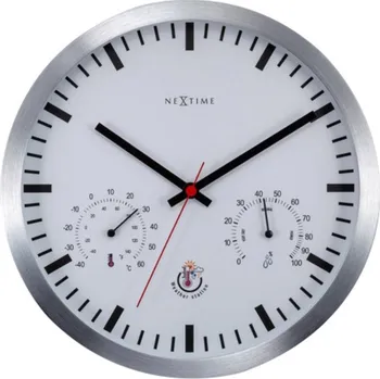Hodiny NeXtime, Hodiny s teploměrem a vlhkoměrem Weather Station Clock bílo-stříbrné - Formadore