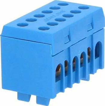 ELEMAN 1001112 8+4 N (8x16mm2,4x25mm2) Rozbočovací blok, dvouřadý na DIN lištu Modrý Max 130A/690V