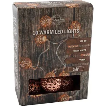 Louč HIT Světelný řetěz s časovačem 10LED měděné koule 100cm