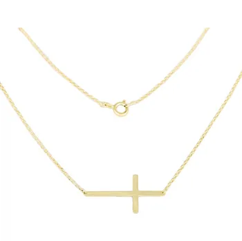 Náhrdelník GEMMAX Zlatý náhrdelník s křížkem naležato délka 45 cm – zlatý šperk ryzosti 585/1000 v Dárkovém balení s Certifikátem GLCYN-45-10011