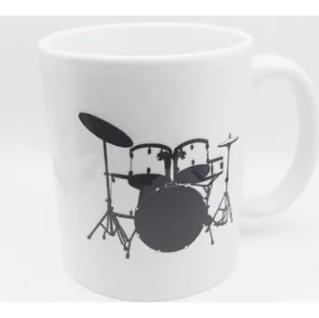 Bílý hrnek s potiskem hudebního nástroje bicí souprava