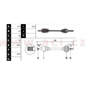 poloosa AVORD délka 615 mm, 23 drážek u kola, 22 drážek u převodovky, L, repasovaný originál (+vratná část 595 Kč/25,87 €)