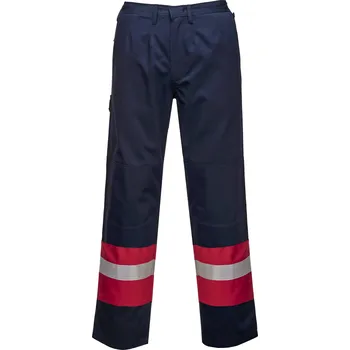 PORTWEST BIZFLAME PLUS FR56 / Nehořlavé reflexní kalhoty, antistatické - námořní modrá/červená XXXL
