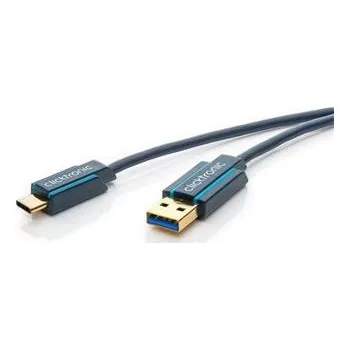 Datový kabel ClickTronic HQ OFC Kabel USB-C/male - USB 3.0 A/male, modrý, 50cm
