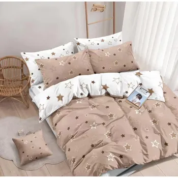 Povlečení LUXUSNÍ POVLEČENÍ HVĚZDIČKY BÉŽOVO - BÍLÉ - FRANCOUZSKÉ - 200x220cm + PROSTĚRADLO ZDARMA !