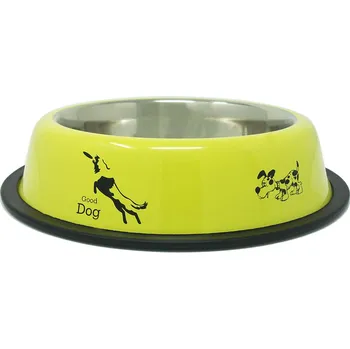 Miska pro psa PROFIZOO Miska nerezová protiskluzová s potiskem 230 ml Jasmínově žlutá